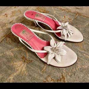 VtgLilly Pulitzer White Leather Floral Slide 8.5M